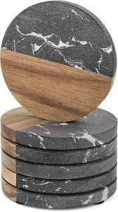 Ensemble de sous-verres uniques en marbre noir et bois aux designs variés – Produits phares pour café, thé, cuisine et table – En promotion - Product Image 2