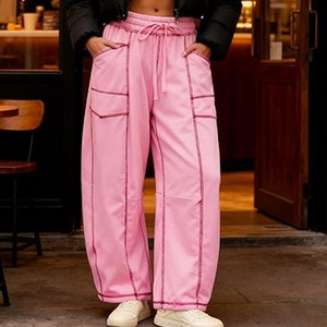 Women Wholesale Cargo Sweatpants Wide Leg Pants High Waist <b>Drawstring</b> Casual Loose Fit Streetwear - Product Image 4