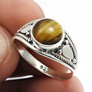Trendy Vintage Design Natural <b>Tiger</b>-<b>Eye</b> Gemstone <b>Ring</b> Brilliant Round Cut Solid 925 Sterling Silver Handmade Bohemian Jewelry - Product Image 3