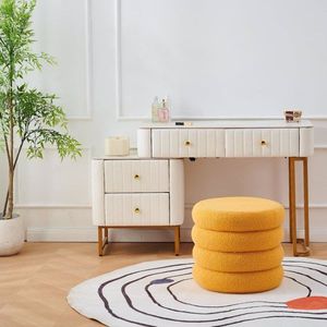 Pouf Contenitore Rotondo Moderno in Sherpa con Vassoio Ribaltabile, Sgabello da Toeletta in Teddy, Sedia Imbottita per Trucco, Arredo Casa - Product Image 6