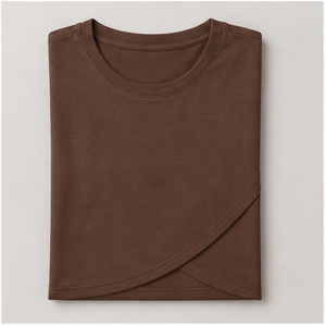 T-shirt pour femme, col rond, manches courtes, coupe classique, ourlet en forme de tulipe, marron, WTS-0042 - Product Image 4