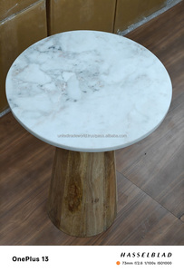 Mesita de noche redonda de mármol y madera de mango de estilo industrial con diseño ecológico extraíble para muebles de sala de estar de dormitorio elegante - Product Image 5
