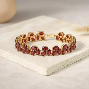 Oval Cut Lab Grown Ruby <b>Charm</b> Bracelet 925 Sterling <b>Silver</b> Gold Plated Luxury <b>Charm</b> Elegant Handmade Gemstone Jewelry for Party - Product Image 4