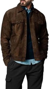 Men's Brown <b>Suede</b> <b>Leather</b> <b>Jacket</b> Workwear Style Turn-down Collar Button Closure Regular Fit Autumn Wear - Product Image 5