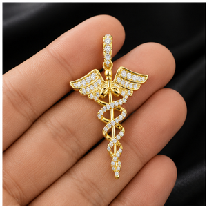 Trendy Style 10K Real <b>Gold</b> Iced Caduceus Medical Rescue Logo Customizable Natural Diamond Minimalist <b>Pendant</b> Charm Necklace Gift - Product Image 4