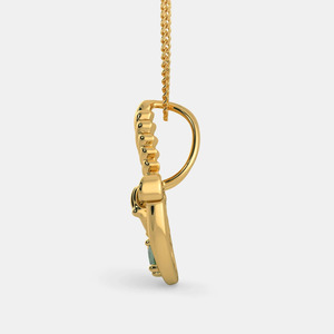 Yellow Gold Krishna Flute <b>Emerald</b> Lab Grown Diamond <b>Pendant</b> Necklace - Product Image 3