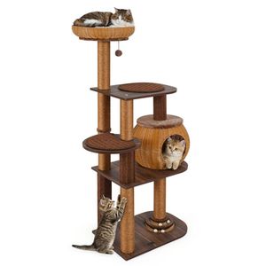 Torre per Gatti a Più Livelli da 150 cm in Rattan Intrecciato con Cuccia e Postazione Superiore, Tiragraffi per Gatti - Product Image 3