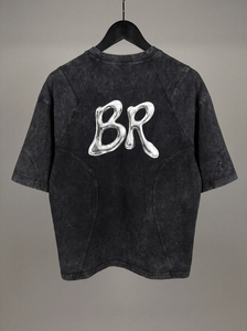 Camiseta Negra Extra Grande Personalizada para Hombre, con Gráfico de Letras Metálicas Cromadas, Manga Corta, Estilo Urbano, de Algodón - Product Image 3