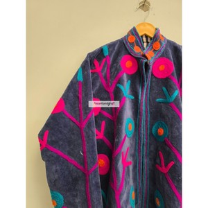 Veste matelassée unisexe en velours de coton tricoté avec broderie florale style bohème hippie, col montant, séchage rapide, longueur standard - Product Image 2