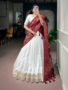 <b>White</b> <b>Lehenga</b> Choli With Red Embroidered Dupatta For Traditional Indian Pakistani Wedding Wear - Product Image 2