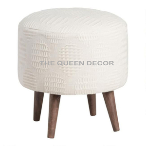 Muebles de Salón Modernos y Ecológicos, Taburete Otomano Redondo con Tapizado en Tela Blanca Intercambiable - Product Image 1