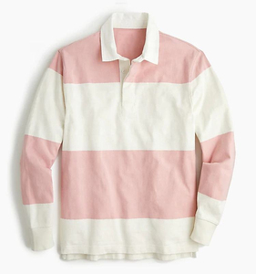 เสื้อโปโลแขนยาวผู้ชาย ลายทางสีชมพูขาว ดีไซน์ทันสมัย ทรงปกติ - Product Image 4