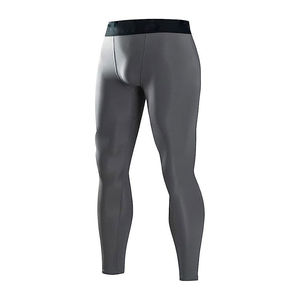 Legging de compression unisexe gris à coupe ajustée, anti-transpiration, séchage rapide, pour entraînement MMA BJJ, longueur intégrale, avec bande élastique - Product Image 3