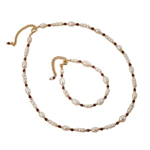 French Retro Style Women's Fashion Jewelry <b>Set</b> Handmade Garnet Clavicle Chain High Grade Neck Chain Natural Pearl <b>Bracelet</b> - Product Image 4