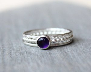 Juego de Anillos de Amatista en Plata de Ley, Anillos Apilables, Piedra de Nacimiento de Febrero, Joyería Minimalista para Mujer, Proveedor Mayorista - Product Image 2