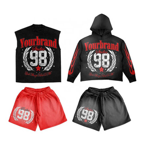 Conjuntos Deportivos Cortos para Hombre, Conjuntos Personalizados de Verano Unisex, Conjunto de Dos Piezas de Algodón para Hombre, Conjunto de Sudadera con Capucha y Pantalones Cortos con Lavado Ácido - Product Image 1