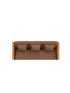 Canapé d'extérieur moderne en teck massif, trois places, coussins marron, mobilier de jardin durable avec pieds en bois - Product Image 2