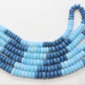 ลูกปัดโอปอลสีน้ำเงินโอเรกอนแบบเรียบขนาด 9-10 มม. ลูกปัดพลอยโอปอลสีฟ้าเทอร์ควอยซ์ 16 นิ้ว ลูกปัดโอปอลสีน้ำเงินไล่เฉดสีธรรมชาติ - Product Image 1