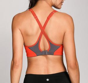 Soutien-gorge femme rouge et gris contrastant, col ras du cou, dos nageur, maintien élevé, maille respirante, design sans couture, fermeture avant, écologique - Product Image 3