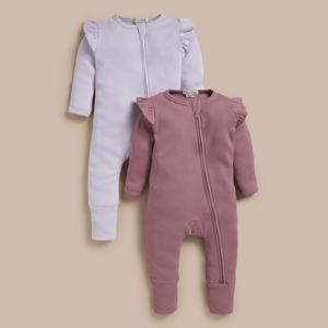 Lot de 2 barboteuses zippées en bambou élasthanne de qualité supérieure-Rose nostalgique + brouillard de lavande - Product Image 1