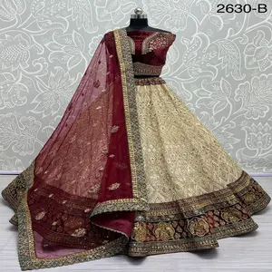 Unieke Luxe Koninklijke Dames Fluwelen Zijde En Net Lehenga Saree Model Elegant En Traditionele Kleding Feestkleding Leverancier Jurk