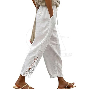 Women <b>Linen</b> Summer Trousers Loose Casual <b>Pants</b> For Sale Women High Rise Straight Leg Summer Trousers Minimalist Fashion <b>Pants</b> - Product Image 3