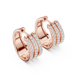 Aretes Clásicos Triple Pavé con Diamantes Redondos Cultivados en Laboratorio, Chapados en Oro Rosa de 18K y Rodio, para Fiestas, Bodas y Uso Diario - Product Image 2
