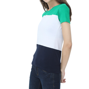 Camiseta Casual de Manga Corta con Bloques de Color para Mujer, Cuello Redondo, Corte Regular, en Rojo, Blanco y Negro, de Algodón y Elastano - Product Image 4