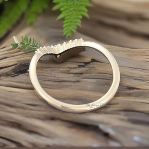 Pear Cut V Shaped <b>CZ</b> Stacking Diamond Unisex Curved wedding band yellow gold Pear Diamond Wedding Band Half Eternity <b>Ring</b> - Product Image 4