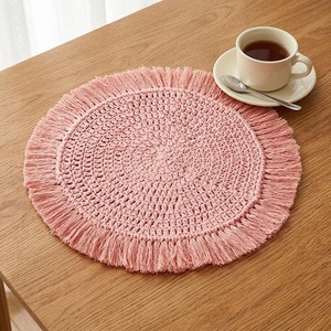 Round White Macrame Placemat Handmade Boho Dining Table <b>Mat</b> Decorative Fringe Table Decor for Kitchen Coffee Table Styling - Product Image 2