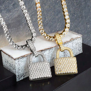 Designer <b>Padlock</b> Pendant Moissanite Diamond 925 Sterling Silver Tennis Chain Fashion Jewelry Gift - Product Image 2