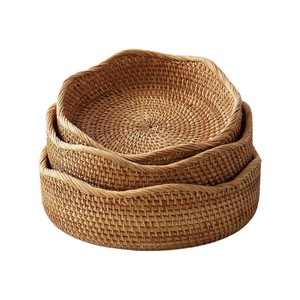 Juego de 3 Cestas Redondas de Mimbre Natural para Servir Pan y Frutas, Cestas de Mimbre Tejidas a Mano, Cestas Decorativas Apilables para Almacenamiento, OEM - Product Image 4