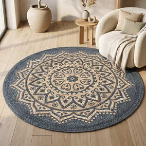 <b>Large</b> Geometric Printed Braided Jute Living Room <b>Rug</b> for Contemporary Boho Scandinavian & Organic Modern Interiors - Product Image 3