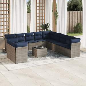 Gray Poly Rattan Patio <b>Sofa</b> <b>Set</b> With Cushions Outdoor Garden Furniture Contemporary Design - Product Image 1