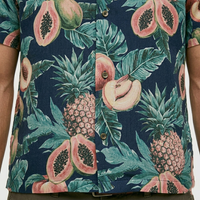Heren Hawaiiaans overhemd met aanpasbare tropische fruitprint, 100% katoen, ademend, milieuvriendelijk, sneldrogend, lichtgewicht, zomer, strand