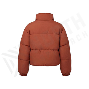 Veste matelassée pour femme, manteau court d'hiver, col montant, manches longues, coupe-vent, rembourrage épais en polyester, couleur unie - Product Image 3