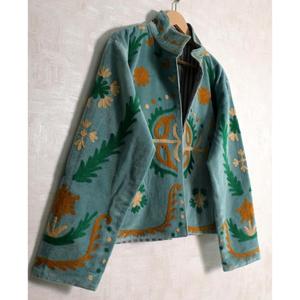 Indian Velvet Suzani Embroidery Jacket Boho Handmade Long Sleeve Designer Women Ethnic Winter <b>Coat</b> - Product Image 5