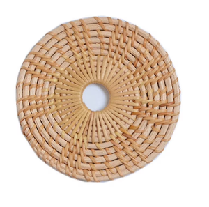 Vibrant orange fringe rim woven straw coaster mats adding modern style to dining room <b>tables</b>, available at wholesale prices. - Product Image 3
