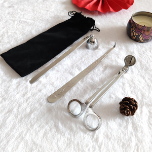 4-Piece Stainless Steel DIY <b>Candle</b> <b>Wick</b> Trimmer Dipper Snuffer with Tray and Scissors Set - Product Image 4
