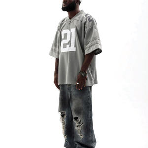 Camiseta Deportiva Oversize Gris de Fútbol Americano con Cuello en V y Estampado Numérico para Hombre, Estilo Urbano, Fabricación OEM de Marca Privada - Product Image 2