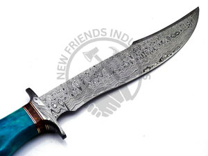 Cuchillo Bowie de Acero de Damasco Hecho a Mano con Mango de Madera de Nogal y Hueso de Color, Hoja Ambidestra de 10 Pulgadas - Cuchillo de Supervivencia y Caza para Camping - Product Image 4