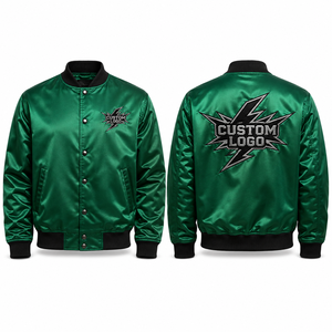 Wholesale Satin <b>Jacket</b> Cuffs Waistband Snap Button Zipper Closure Bomber Varsity Streetwear Fashion Casual <b>Mens</b> Womens Oversized - Product Image 5