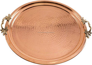 Nouvelle arrivée Plateau de service en cuivre martelé avec poignée en laiton-Grand plateau de table basse rond décoratif - Product Image 2