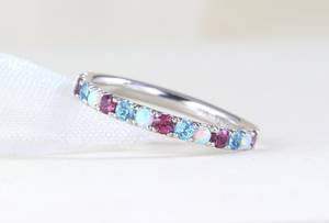 Anillo de media eternidad de ópalo, aguamarina y amatista, certificado IGI, regalo festivo para mujer, edición limitada, banda única - Product Image 2