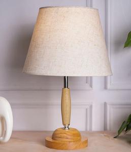 Wooden Table Lamp With Beige Fabric Empire Shade Scandinavian Design E26 Base LED <b>Light</b> Source 2700K Warm White - Product Image 1