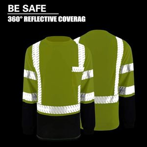 Vêtements de travail haute visibilité, chemise de sécurité à manches longues pour hommes, jaune et noir, polyester, certifiée CE, bandes réfléchissantes - Product Image 3