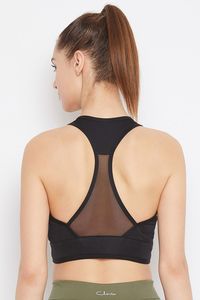 Sujetador deportivo negro para mujer, estilo racerback, cuello redondo, soporte medio, sin costuras, para yoga, ropa deportiva transpirable, estilo liso - Product Image 3