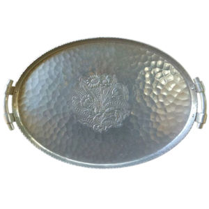 Plateaux en métal marocains au design classique, plateaux à thé en cuivre faits à la main, plateau de service de luxe en métal gravé avec poignées, style arabe - Product Image 2