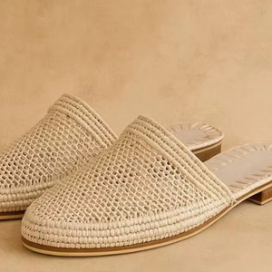 Sandales en raphia faites à la main pour femmes – Chaussons d'été marocains en paille - Product Image 1
