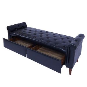 Multifunctional <b>Storage</b> Sofa <b>Stool</b> with PU Leather Armrests Black Color - Product Image 4